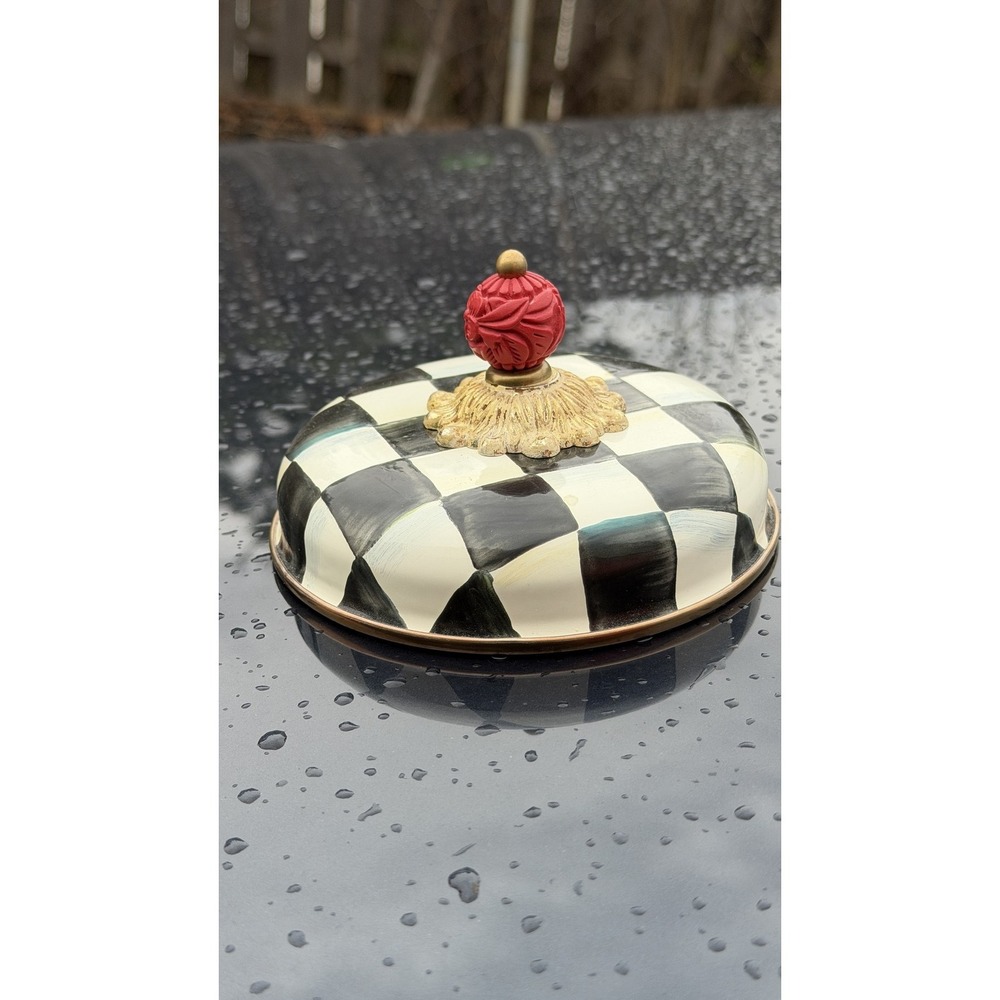 MacKenzie-Childs Courtly Check Enamel Replacement Lid Red Knob 5"